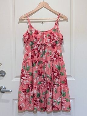 EUC Betsey Johnson Swim M/L Semi Sheer Pink Floral Smock Beach Dress